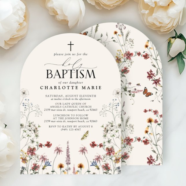 Invitation Jardin Floral Saint-Baptême Fleur sauvage d'aquare (Créateur téléchargé)