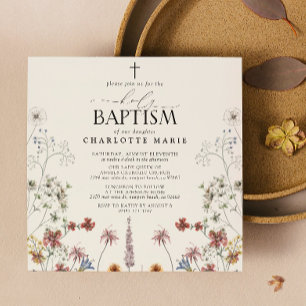 Invitation Jardin Floral Saint-Baptême Fleur sauvage d'aquare