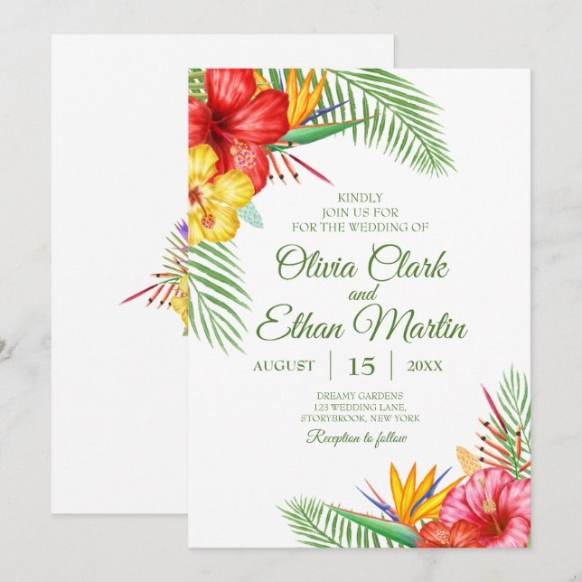 Invitation Jardin floral tropical (Devant / Derrière)