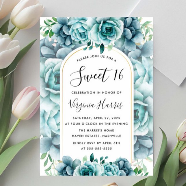 Invitation Jardin Floral Vert Sweet sixteen 16 Anniversaire (Créateur téléchargé)