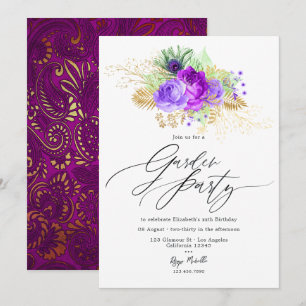 Invitation Jardin Floral Violet et Or Inspiré par Mardi Gras