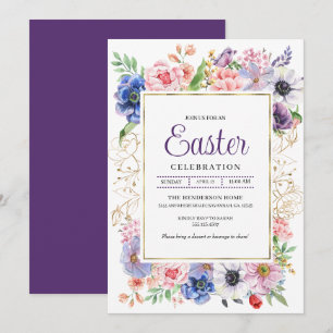 Invitation Jardin Floral Violet Fête de Pâques