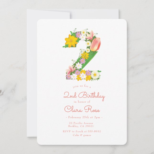Invitation Jardin Flower 2e fête d'anniversaire (Devant)