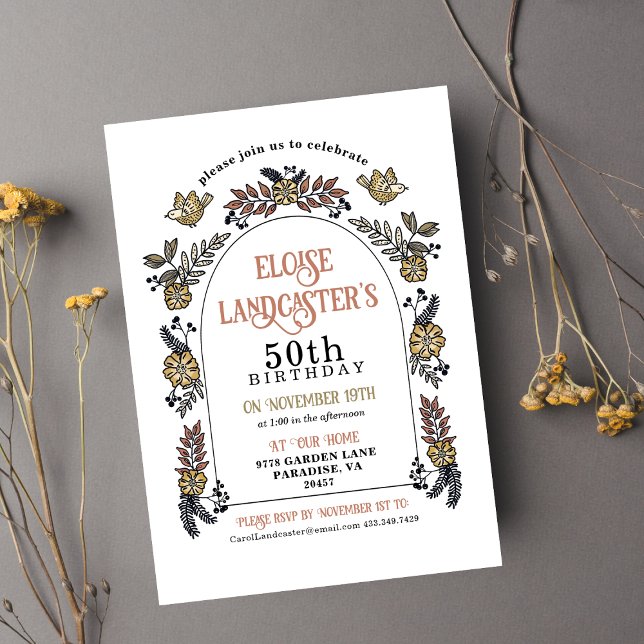 Invitation Jardin Flower Arch Jalon 50e anniversaire (Floral Garden Arch Birthday Invitation)