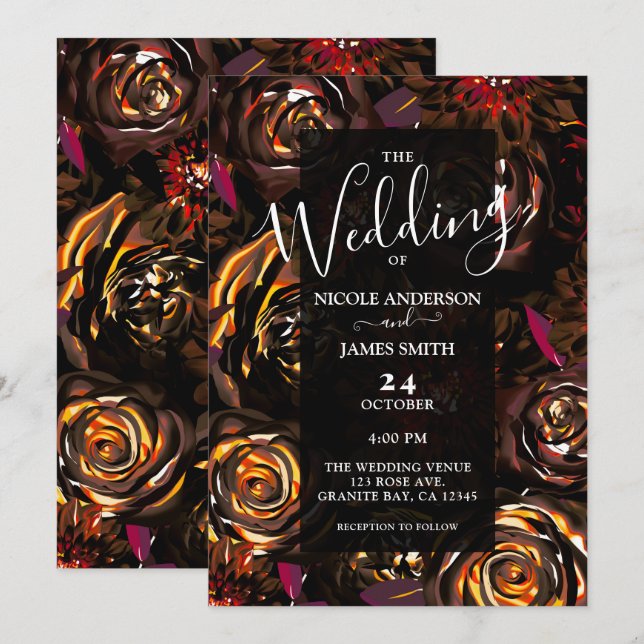 Invitation Jardin foncé Automne Fleurs vives Mariage de autom (Devant / Derrière)
