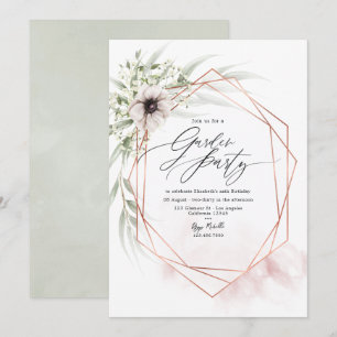 Invitation Jardin géométrique rose et Rose bleu