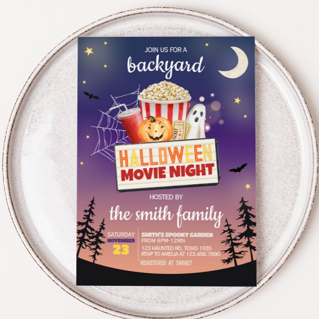 Invitation Jardin Halloween Soirée Film (Outdoor Backyard Halloween Movie Night Party Invitation)