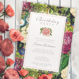 Invitation Jardin Lady 60e fête d'anniversaire Vintage Floral