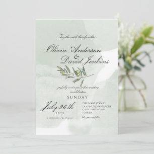 Invitation Jardin Mariage italien Script Aquarelle Olive