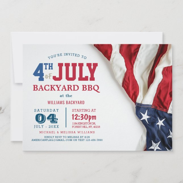Invitation Jardin moderne du 4 juillet BBQ USA Drapeau (Devant)