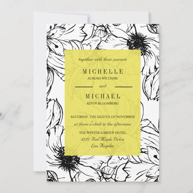Invitation Jardin moderne | jaune | mariage floral (Devant)