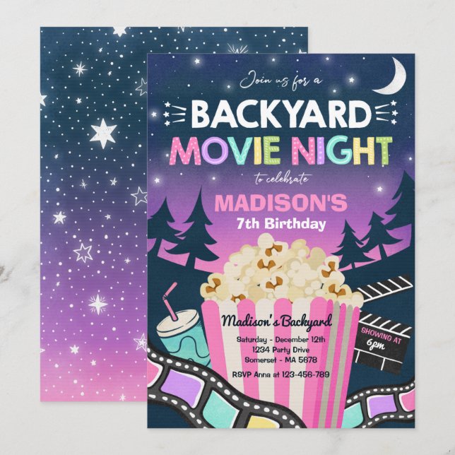 Invitation Jardin Movie Nuit Anniversaire Movie Under the Sta (Devant / Derrière)