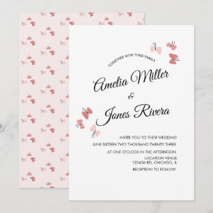 Invitation Jardin Papillons Roses Mariage Romantique Simple 