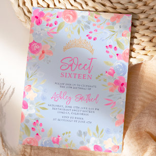 Invitation Jardin pastel fleurs sauvages Sweet 16 anniversair