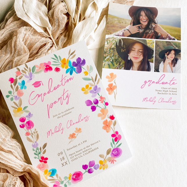 Invitation Jardin peint fleur sauvage graduation de prairie (Créateur téléchargé)