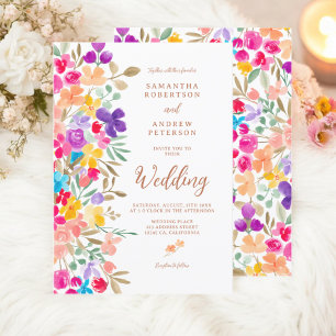 Invitation Jardin peint fleur sauvage script photo mariage