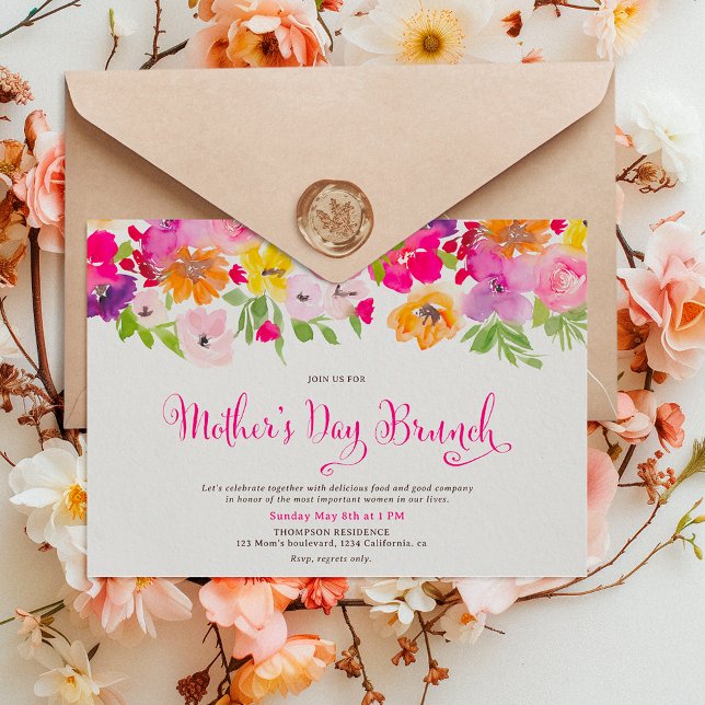 Invitation Jardin peint printemps fleuri mère de jour brunch (Painted garden spring floral mother's day brunch invitation)