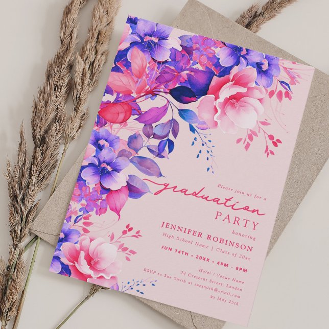 Invitation Jardin Plutôt Chic Purple Jardin Floral Graduation (Pretty Chic Purple Garden Floral Graduation Blush Invitation)