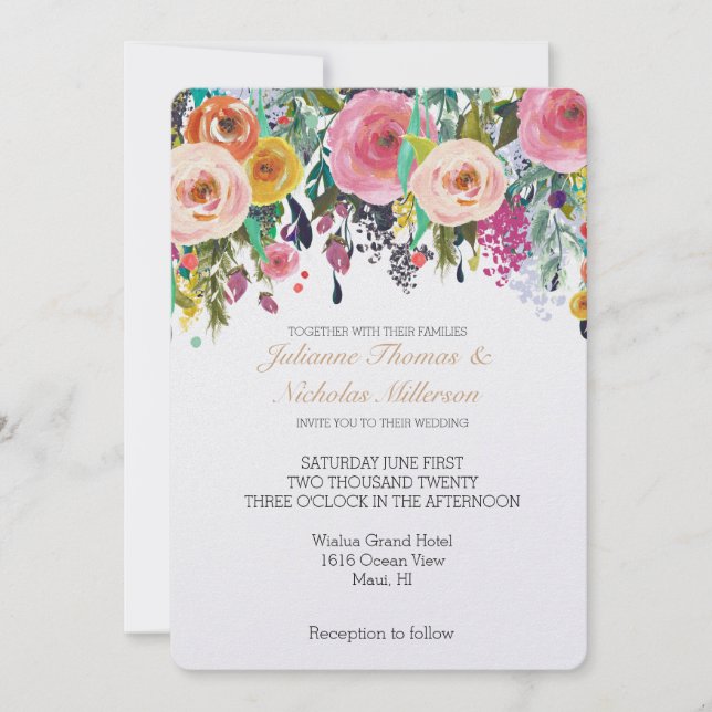 Invitation Jardin romantique Mariage floral (Devant)