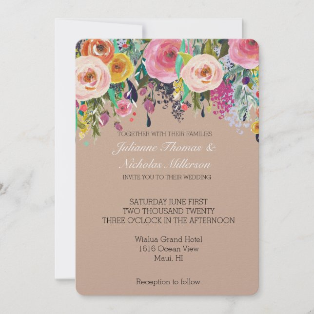Invitation Jardin romantique Mariage floral (Devant)
