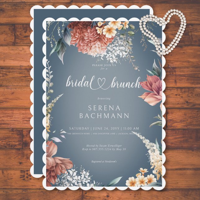 Invitation Jardin romantique moderne Brunch nuptial floral (Modern Romantic Garden Floral Bridal Brunch Invitation)