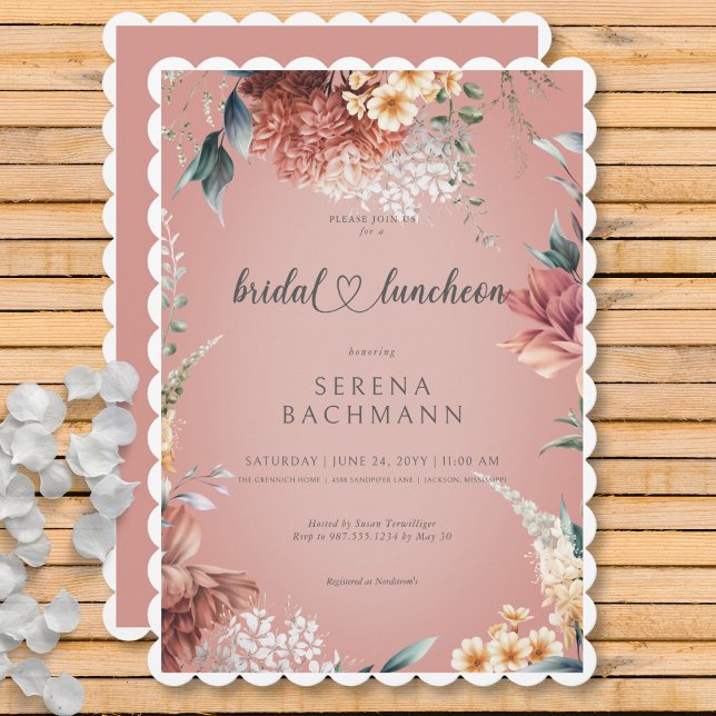 Invitation Jardin romantique moderne déjeuner nuptial floral (Modern Romantic Garden Floral Bridal Luncheon Invitation)