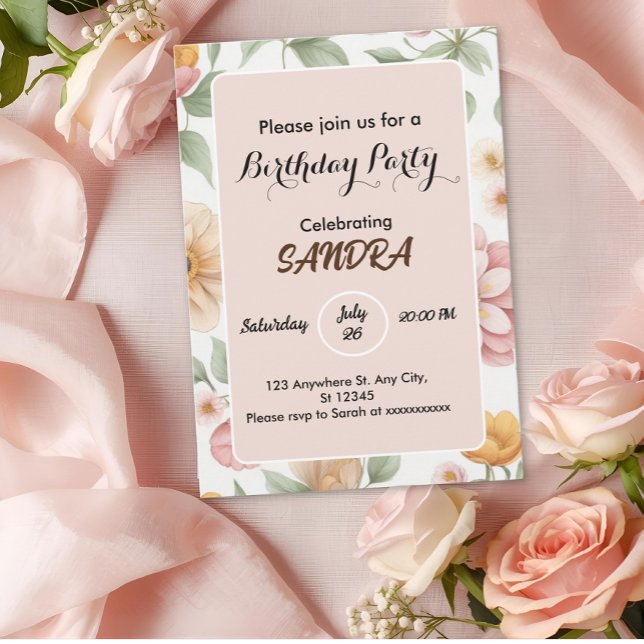 Invitation Jardin rose clair chic Floral Anniversaire (Créateur téléchargé)
