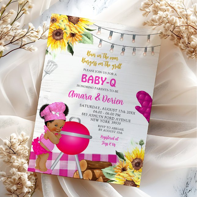 Invitation Jardin rose En vichy Baby shower bébé-Q (Créateur téléchargé)