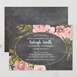 Invitation Jardin Rose Floral Chalkboard Grad Party