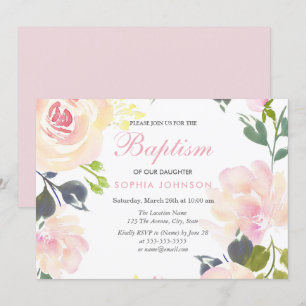 Invitation Jardin rose Floral Girls Baptême Christening
