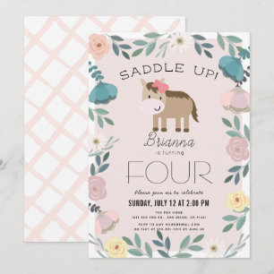 Invitation Jardin rose Floral Horse Girl Anniversaire