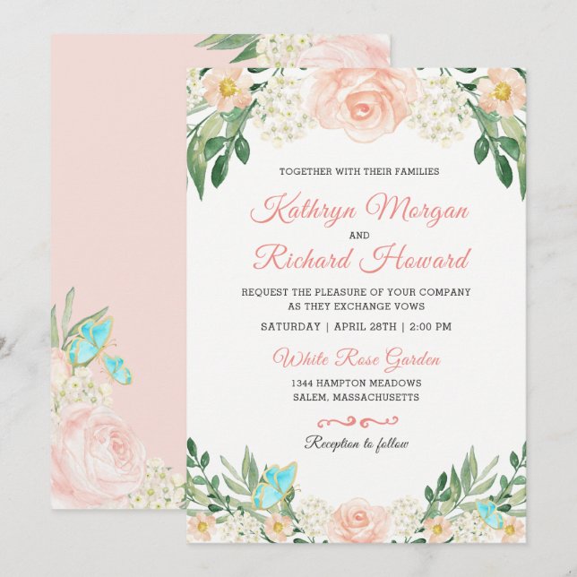 Invitation Jardin Rose Jardin d'aquarelle Blush Peach Inviter (Devant / Derrière)