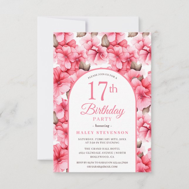 Invitation Jardin rose Joli Arc Floral Chic 17e anniversaire (Devant)
