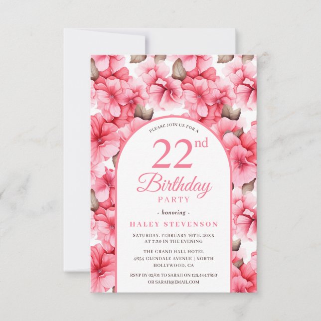 Invitation Jardin rose joli Arc floral Chic 22e anniversaire (Devant)
