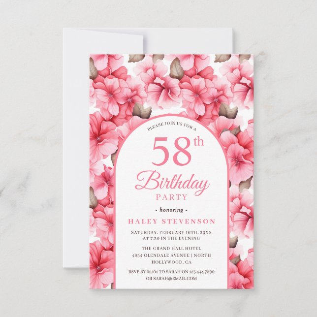 Invitation Jardin rose joli Arc floral chic 58e anniversaire (Devant)
