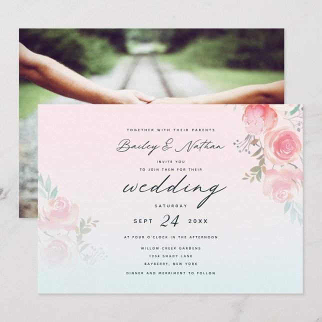 Invitation Jardin rose Mariage Floral Peony Bouquets (Devant / Derrière)