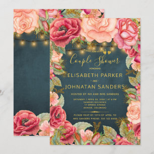 Invitation Jardin rose marine or lumières couple douche