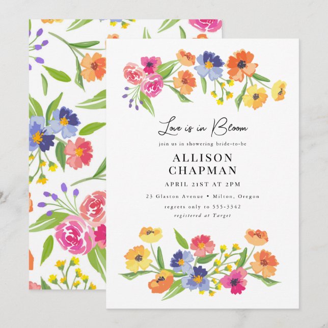 Invitation Jardin rose orangé, Fête des mariées vive (Devant / Derrière)