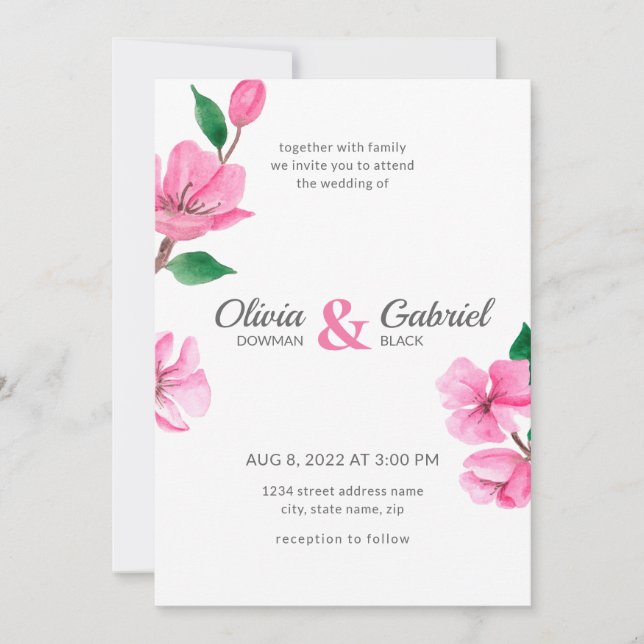 Invitation Jardin rose printanier Delicate Mariage de fleurs  (Devant)