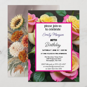 Invitation Jardin rose rose rose 80e anniversaire