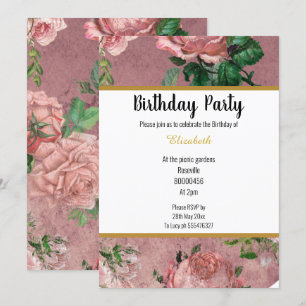 INVITATION JARDIN ROSE ROSE ROSE ÉLÉGANT ANNIVERSAIRE FLORAL