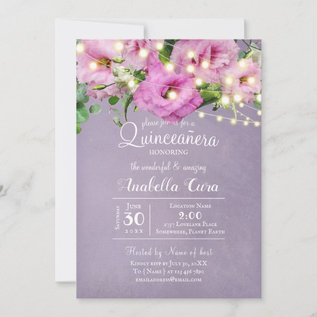 Invitation Jardin Rose sauvage | Lilac Quinceañera (Devant)