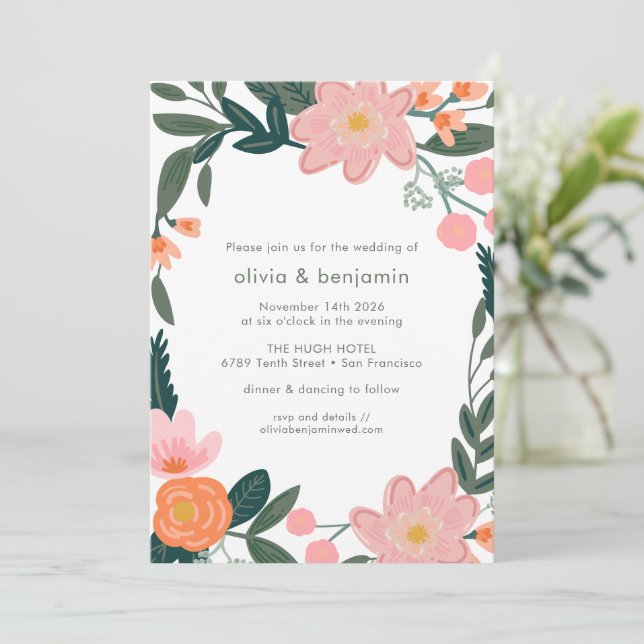 Invitation Jardin rose simple Jardin Mariage fleuri (Debout devant)