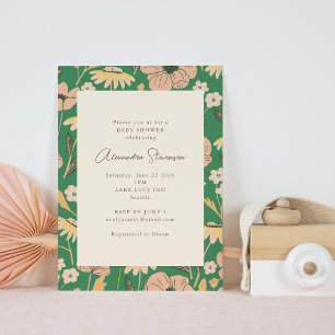 Invitation Jardin rose vintage Baby shower fleuri