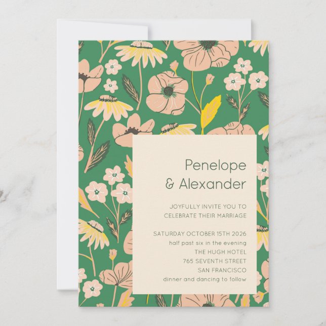 Invitation Jardin rose vintage Mariage fleuri (Devant)