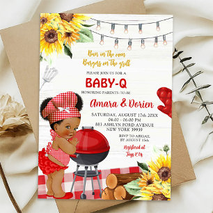 Invitation Jardin Rouge En vichy bébé-Q Afro fille Baby showe