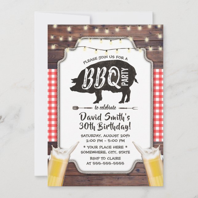 Invitation Jardin rustique barbecue et fête d'anniversaire de (Devant)