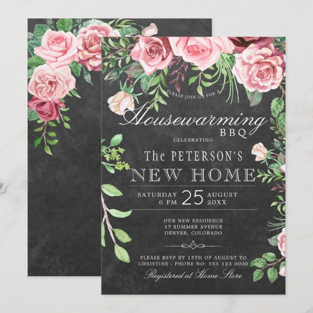 Invitation Jardin rustique Chalkboard été Ménage Bbq (Devant / Derrière)