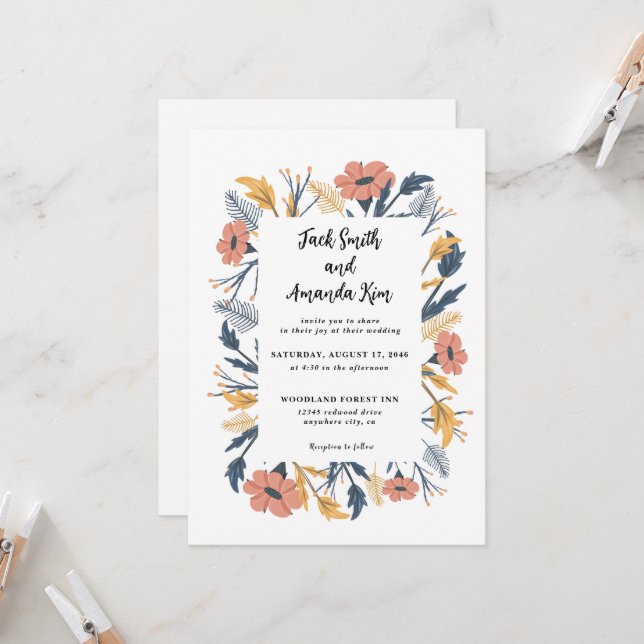 Invitation Jardin Rustique Fleur sauvage Floral Mariage (Devant/Arrière en situation)