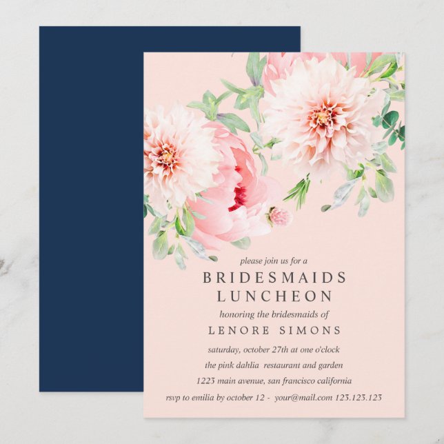 Invitation Jardin sauvage Dahlia Bouquet Bridesmaitres Déjeun (Devant / Derrière)